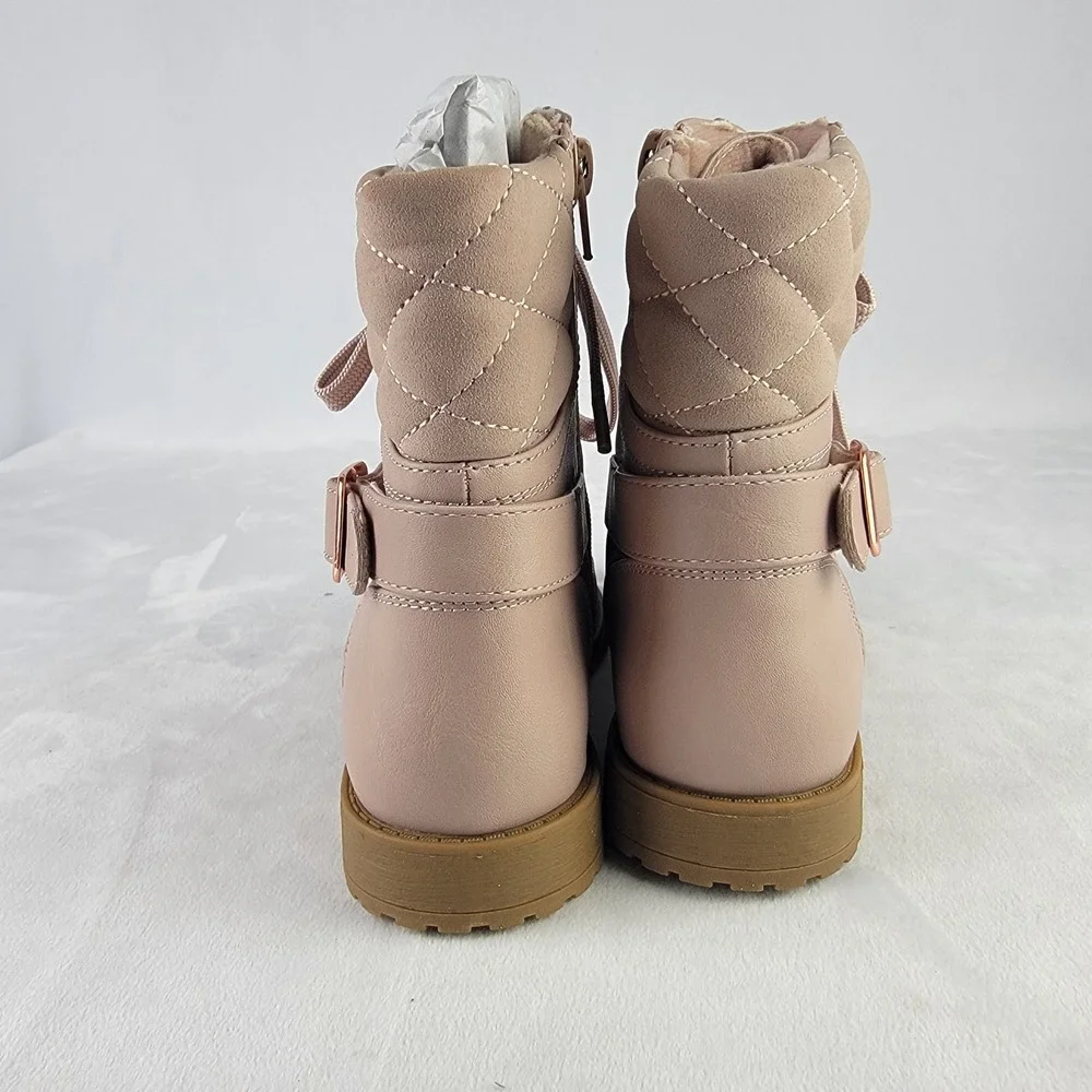 Rachel Shoes Leanna Blush Pink Quilted Combat Boots Kids Size 2M New in Box